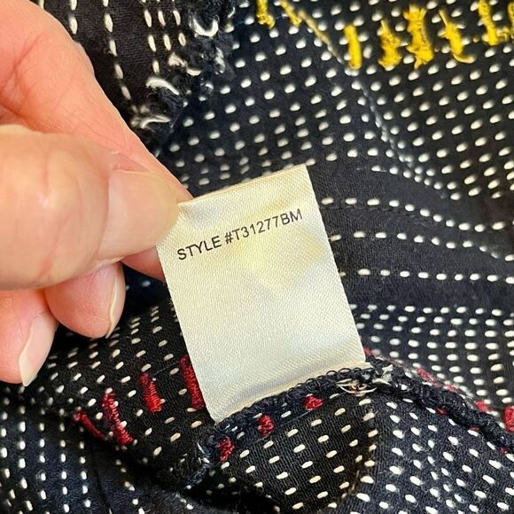 Tru Luxe Embroidered V-Neck Stripe Rough Cut Multicolored Top Small - Picture 9 of 9